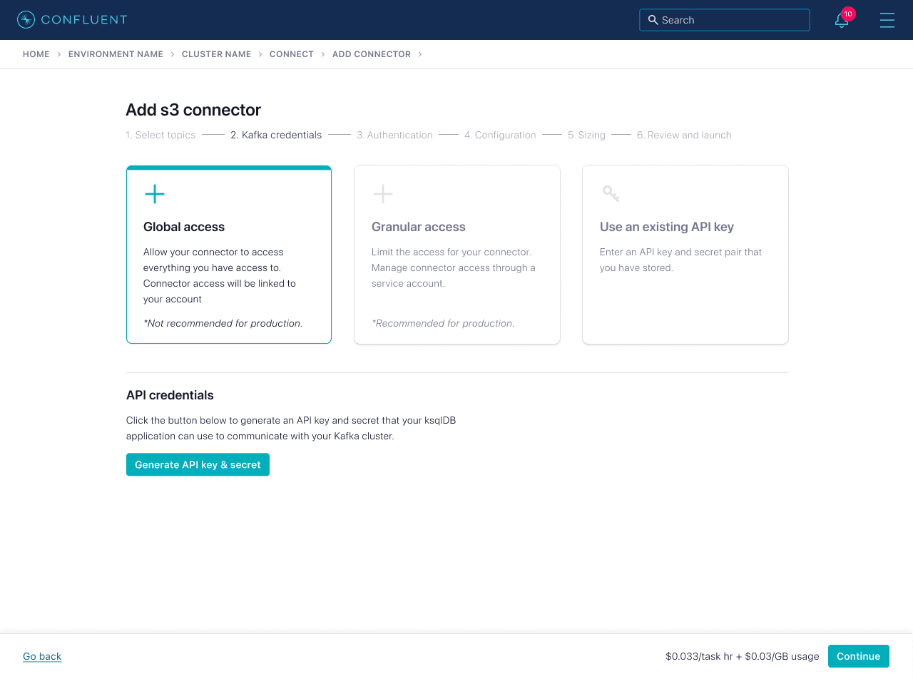 Connector setup organized into a guided multi-step flow