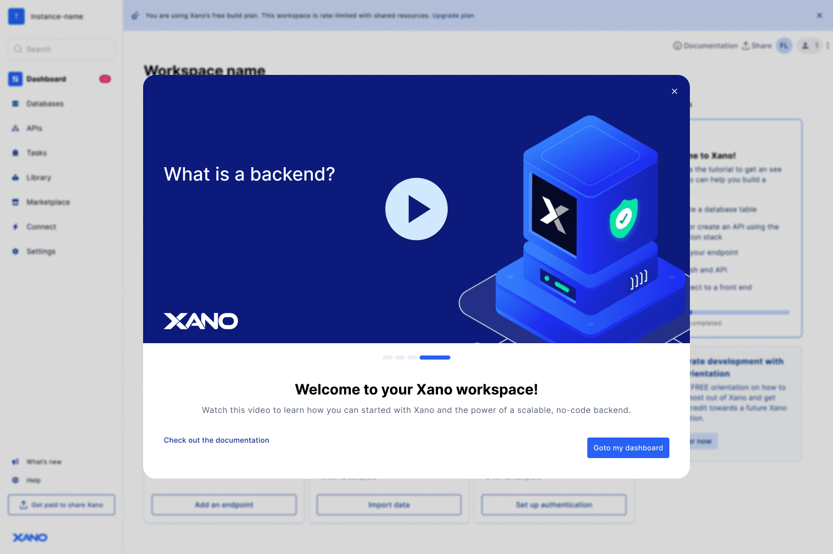 Xano welcome experience introducing backend concepts